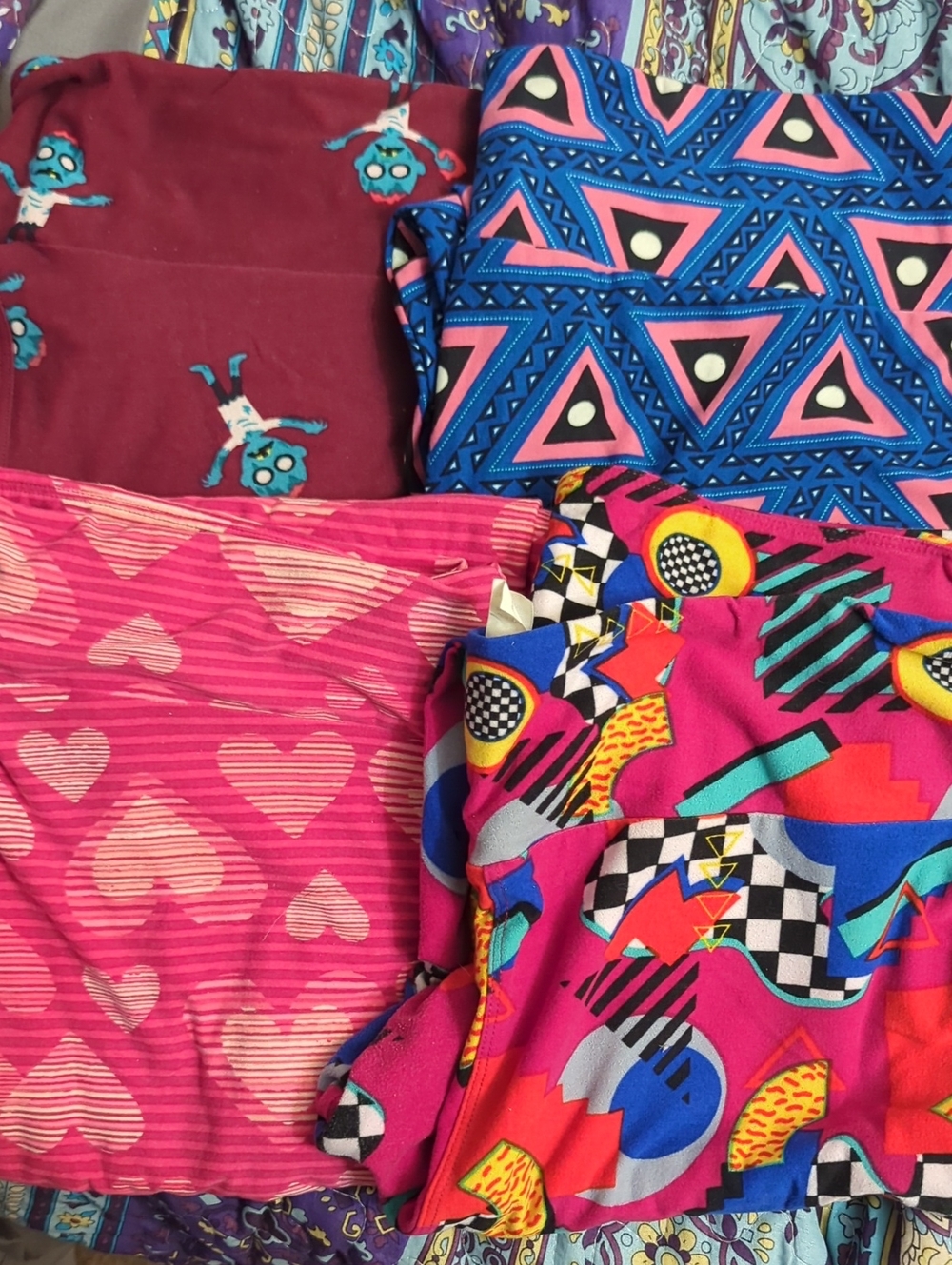 Vibrant Mixed Print Lularoe Leggings Bundle Of 4- Pink, Blue, Maroon